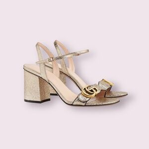 Gucci METALLIC LAMINATE LEATHER MID-HEEL SANDAL
